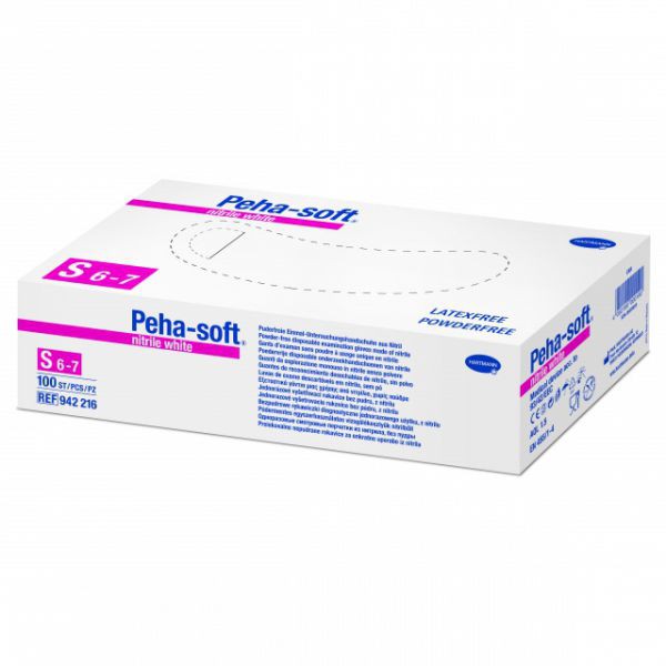 Hartmann Peha-soft® nitrile white, 942216. Диагностические нитриловые перчатки без пудры, S, 100 шт.