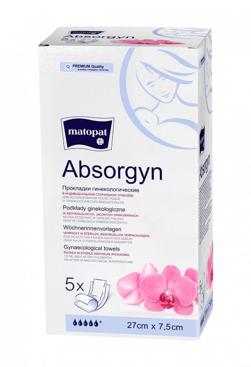 Matopat Absorgyn Прокладки гинекологические стерильные, 27 x 7,5 cм, 5 шт./уп. (в индивидуальной упаковке), в картонной упаковке,  BE-139-N005-002