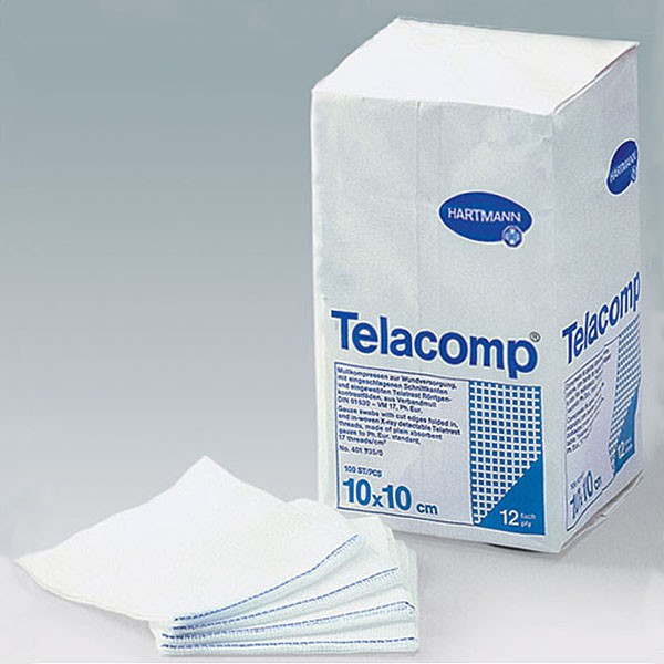 Hartmann Telacomp®, 401941. Салфетки марлевые с рентгено-контрастной нитью, нестерильные, 16 слоев, 5 х 5 см, 100 шт.