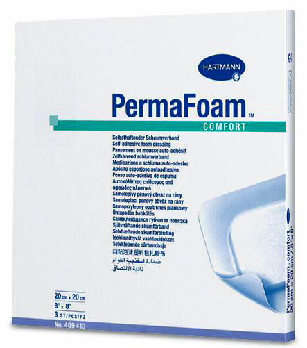PermaFoam® comfort, 409407. Губчатая повязка с клеящимся рантом для фиксации, 11 x 11 см, 3 шт.