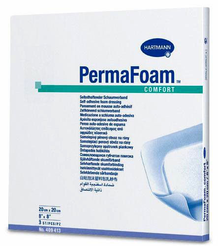 PermaFoam® comfort, 409408. Губчатая повязка с клеящимся рантом для фиксации, 11 x 11 см, 10 шт.